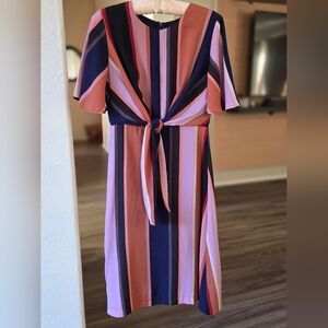 4SI3NNA Colorful Striped Tie-Front Midi Dress